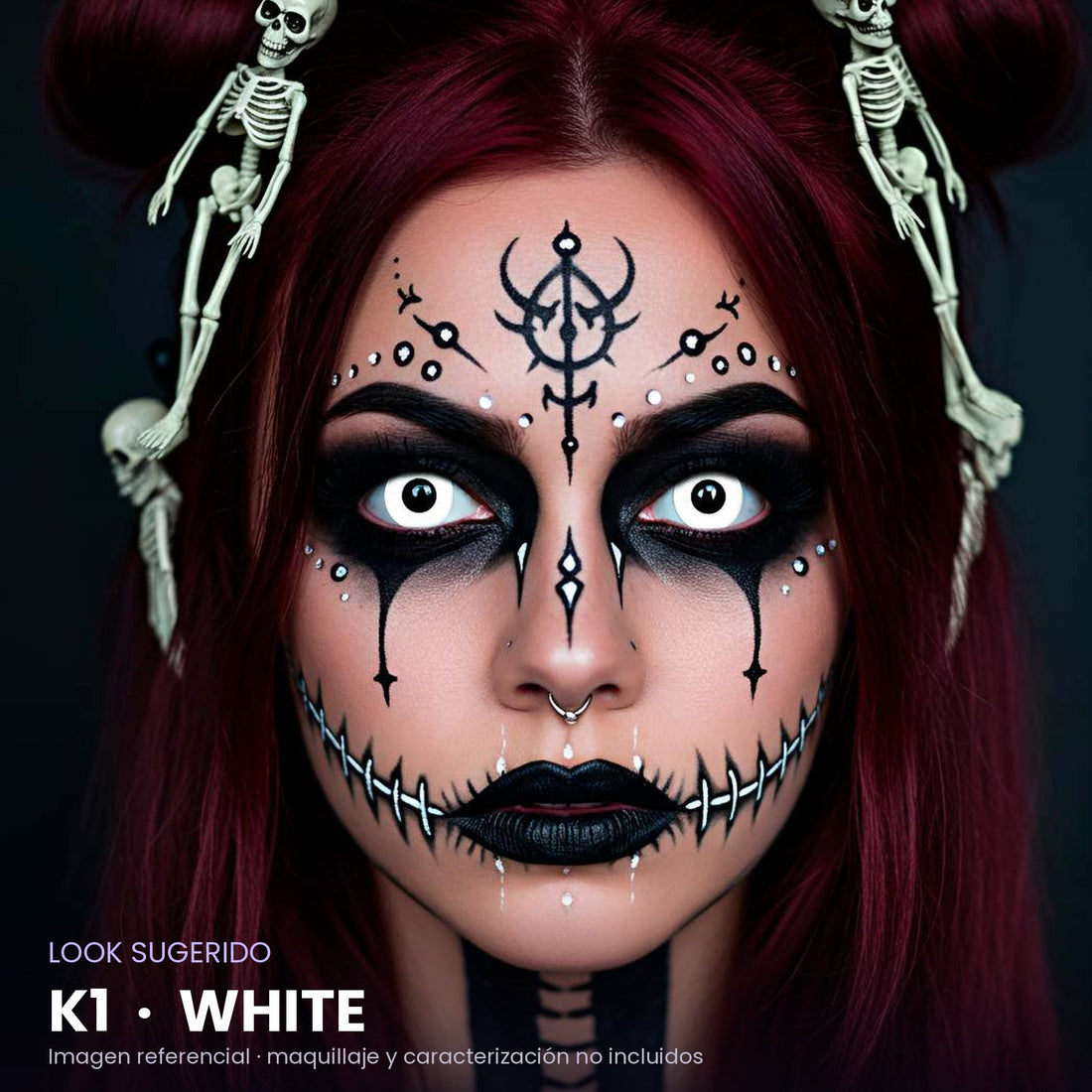 Look sugerido con pupilentes K1 White – imagen referencial