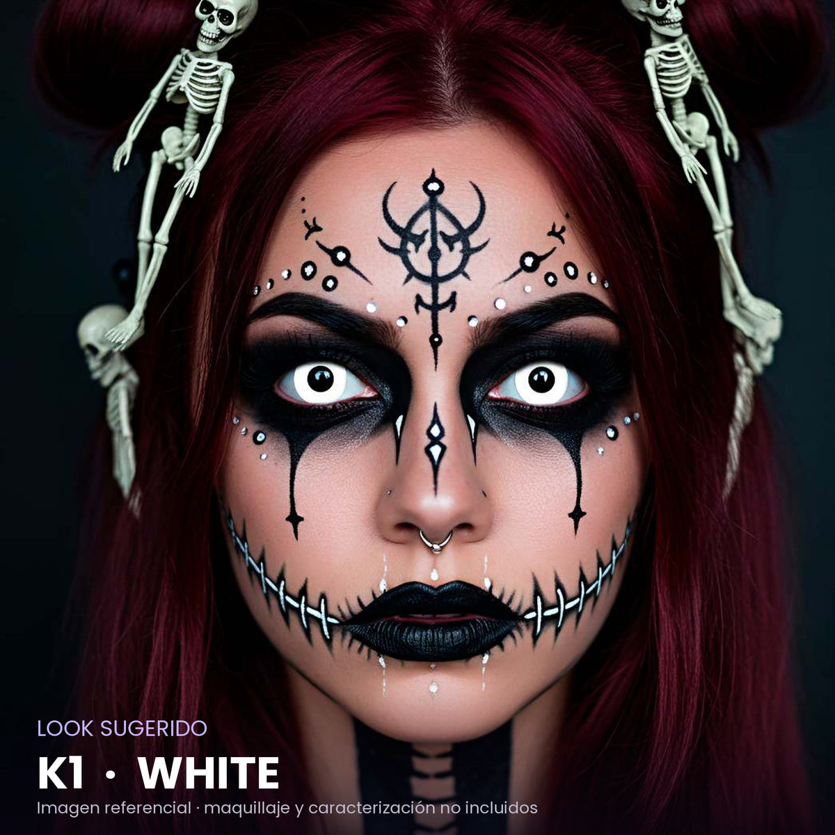 Look sugerido con pupilentes K1 White – imagen referencial