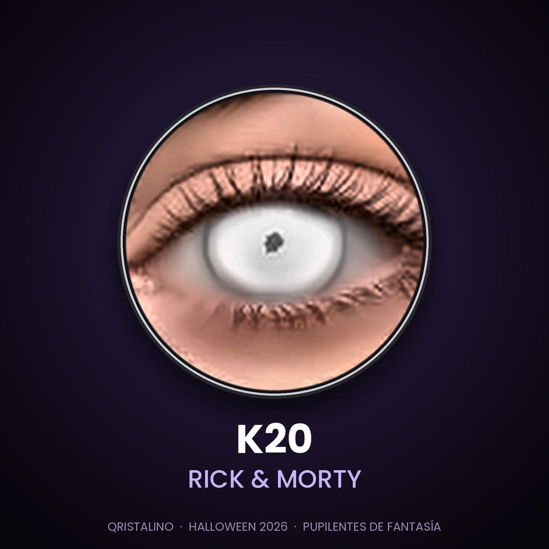 Look sugerido pupilentes Halloween K20 Rick & Morty – imagen referencial generada con IA – Qristalino México