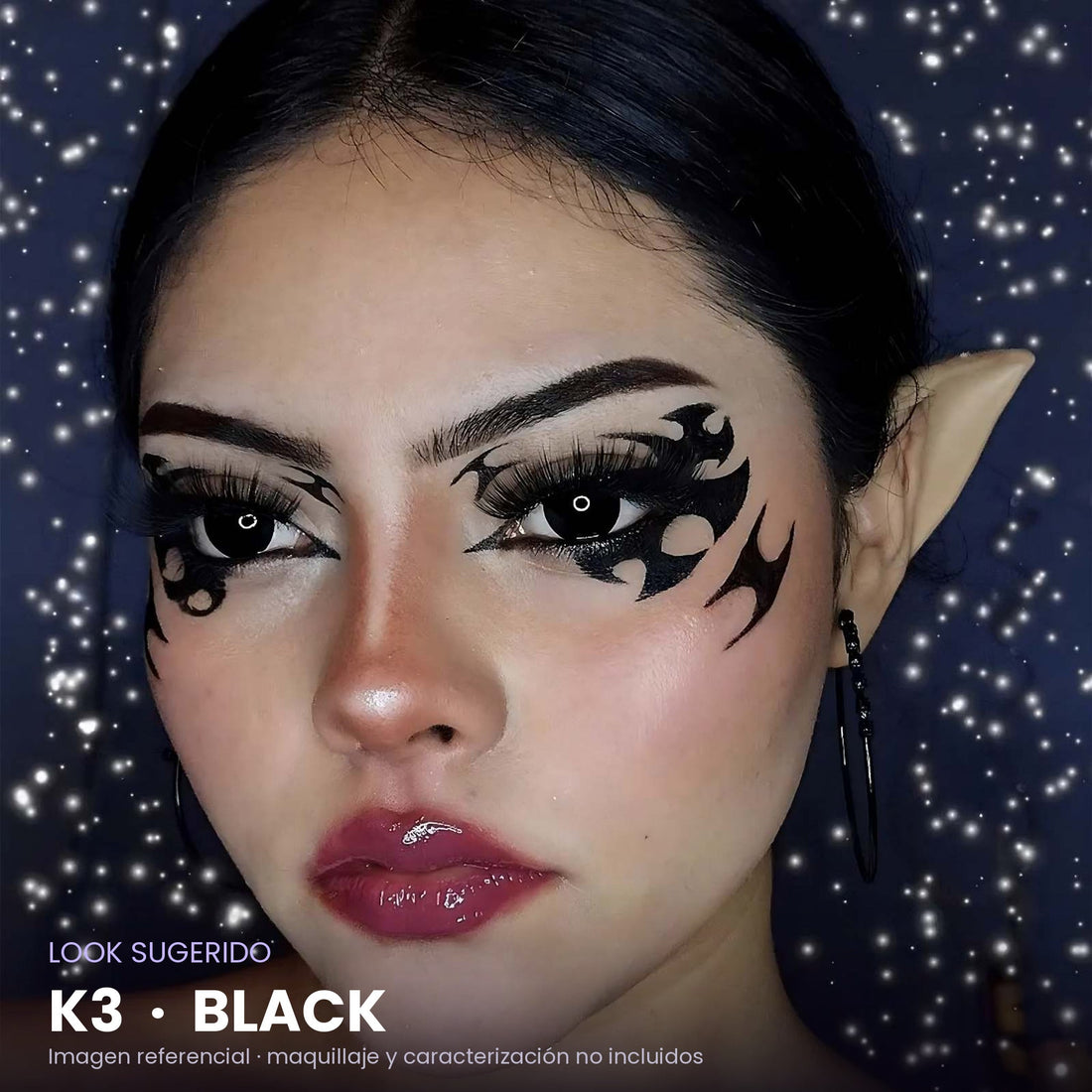 Look sugerido con pupilentes K3 Black – imagen referencial