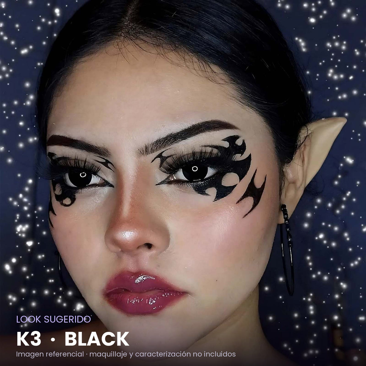 Look sugerido con pupilentes K3 Black – imagen referencial