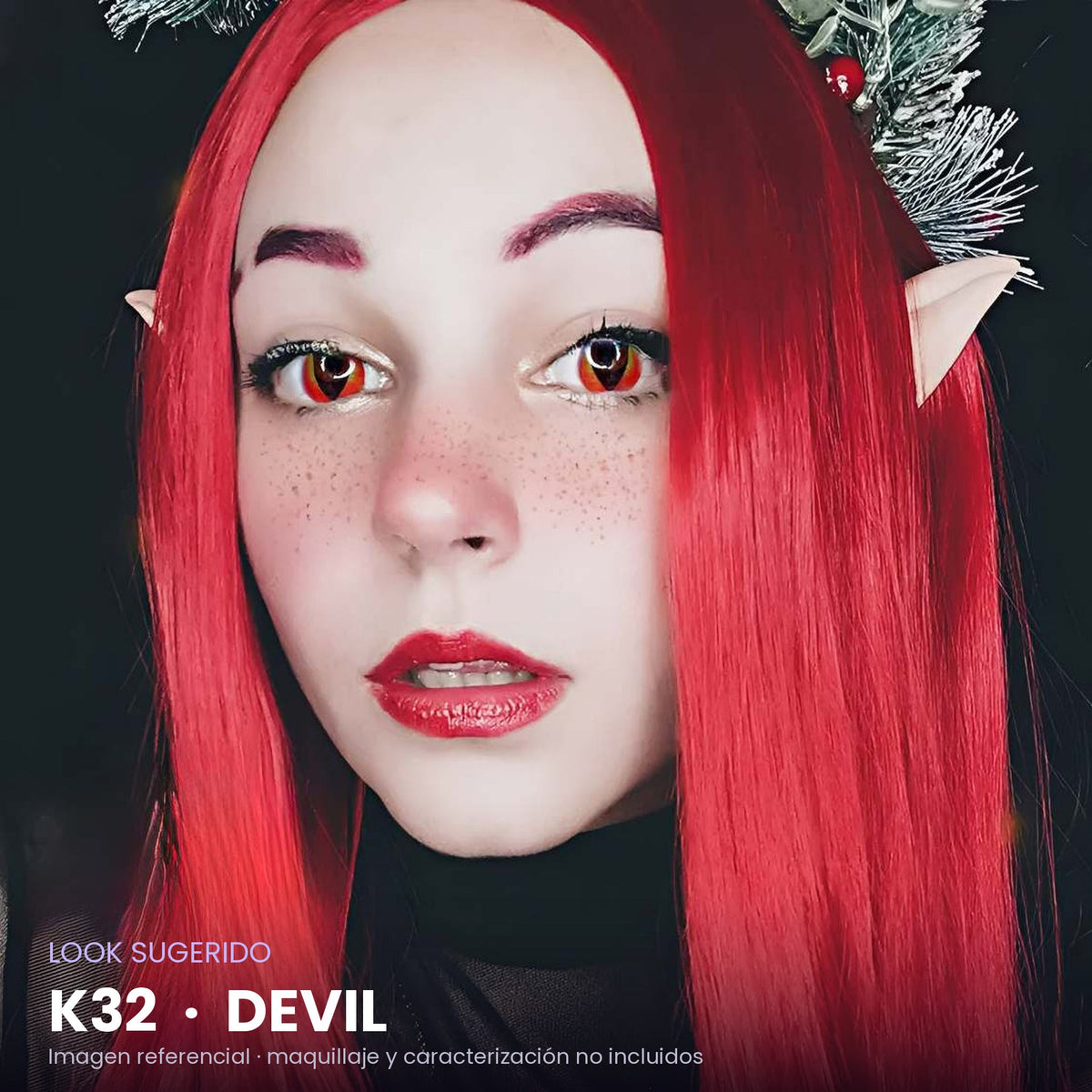 Look sugerido con pupilentes K32 Devil – imagen referencial