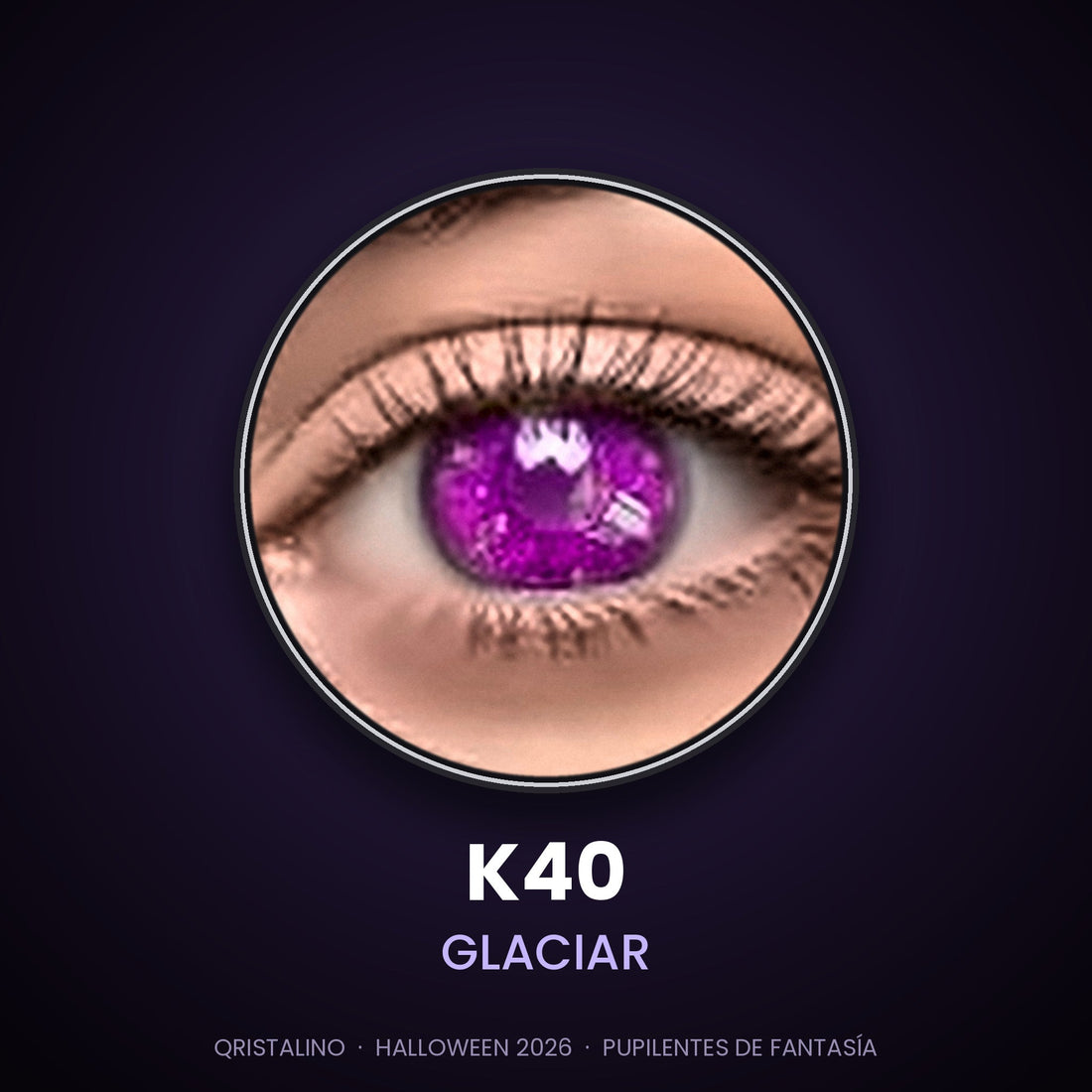 Look sugerido pupilentes Halloween K40 Glaciar – imagen referencial generada con IA – Qristalino México