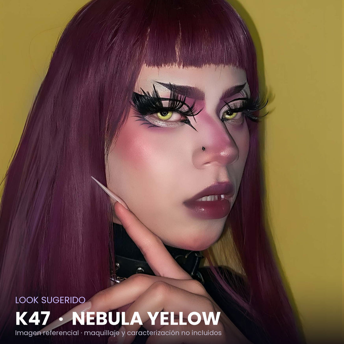 Look sugerido con pupilentes K47 Nebula Yellow – imagen referencial