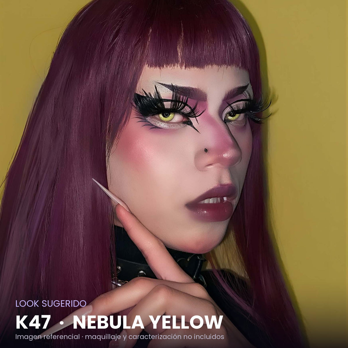 Look sugerido con pupilentes K47 Nebula Yellow – imagen referencial