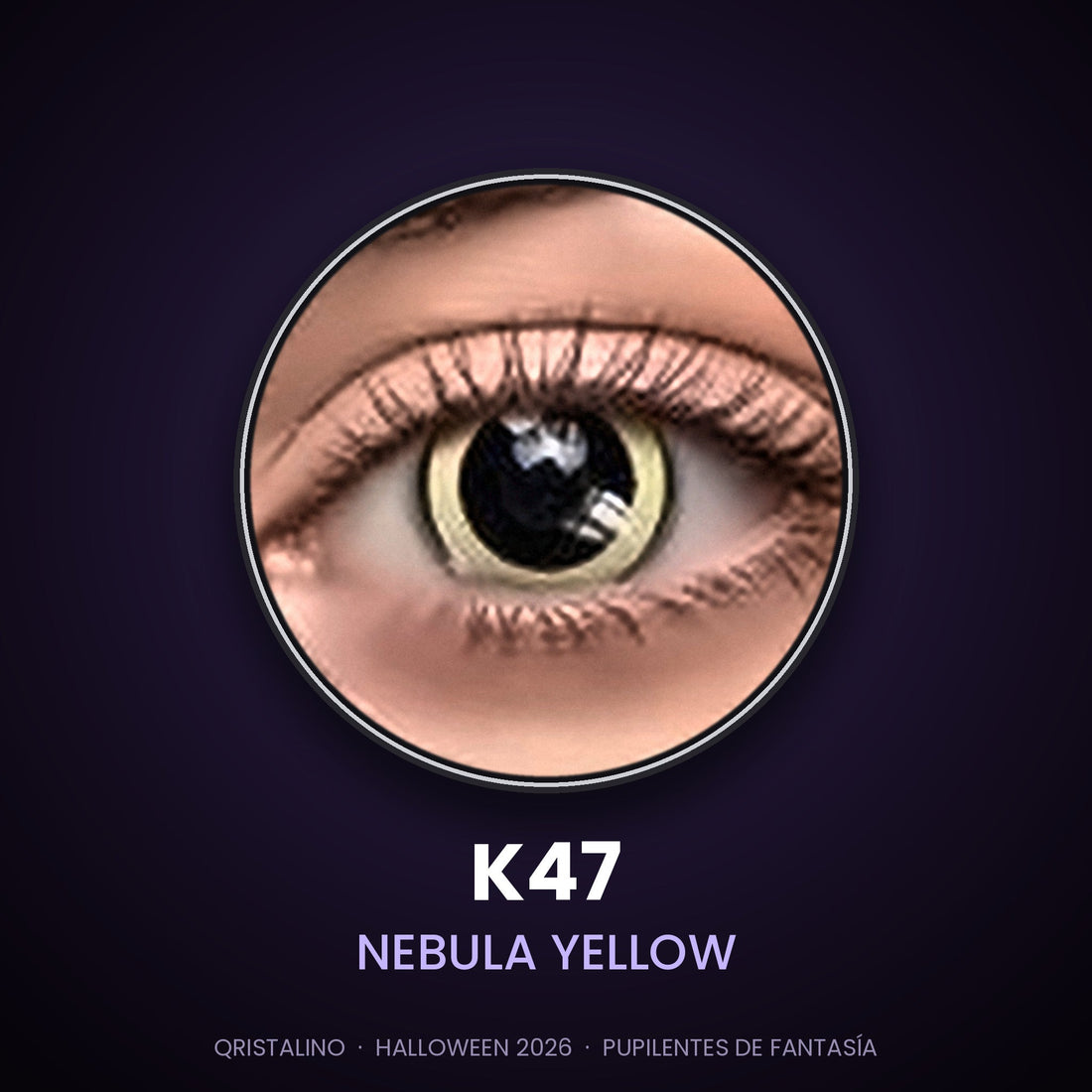 Look sugerido con pupilentes K47 Nebula Yellow – imagen referencial