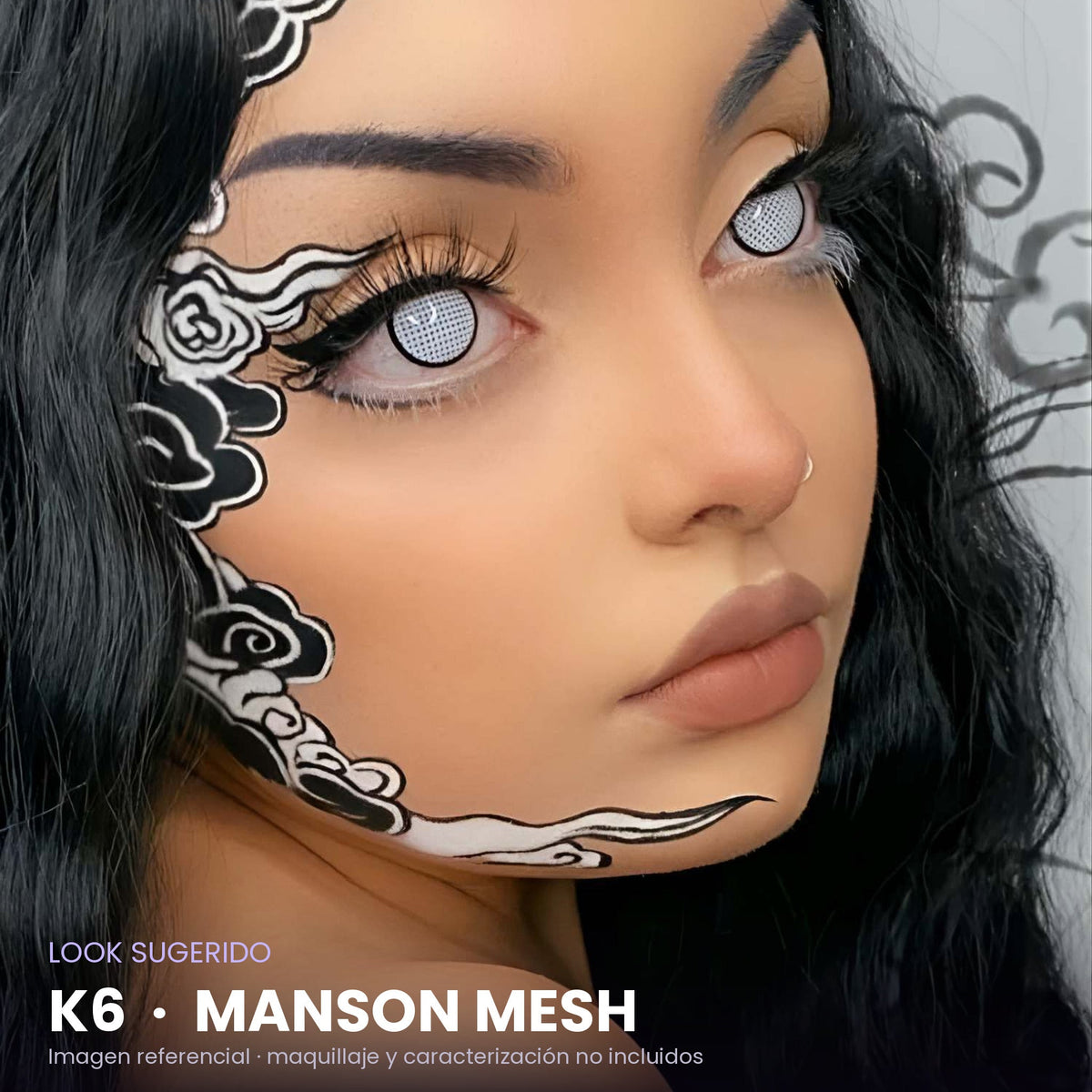 Look sugerido con pupilentes K6 Manson Mesh – imagen referencial