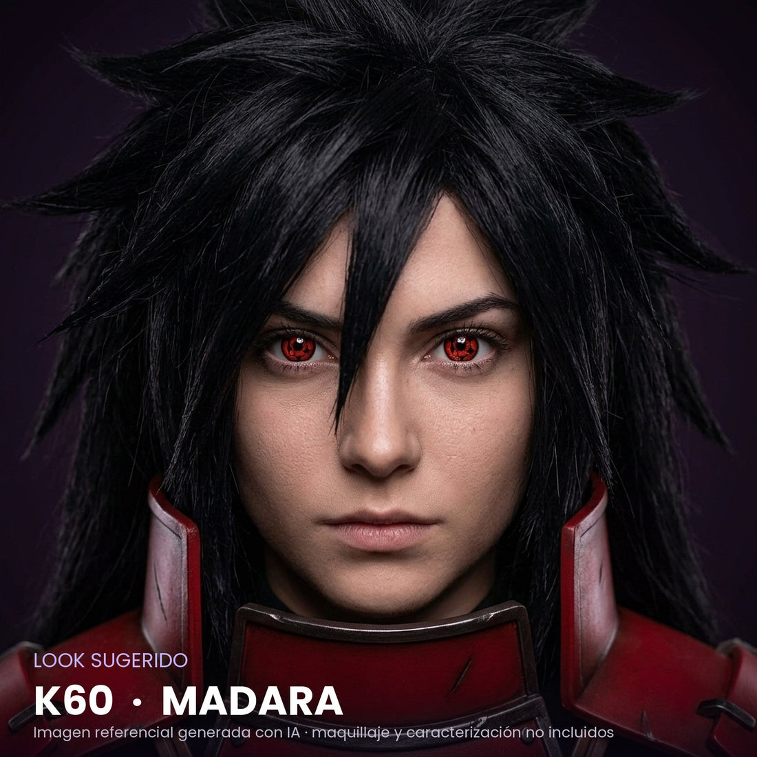 Look sugerido pupilentes Halloween K60 Madara – imagen referencial generada con IA – Qristalino México