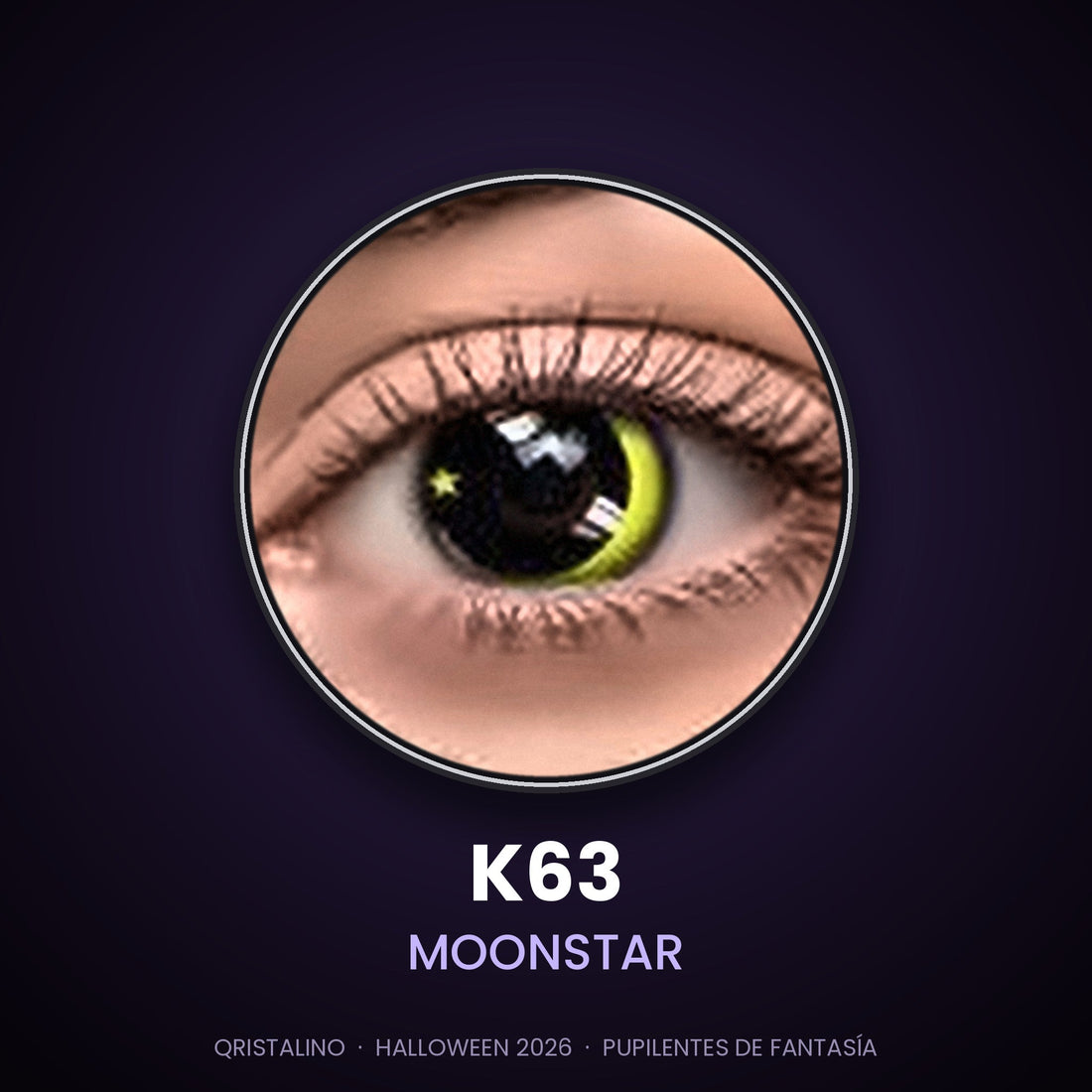 Look sugerido pupilentes Halloween K63 Moonstar – imagen referencial generada con IA – Qristalino México