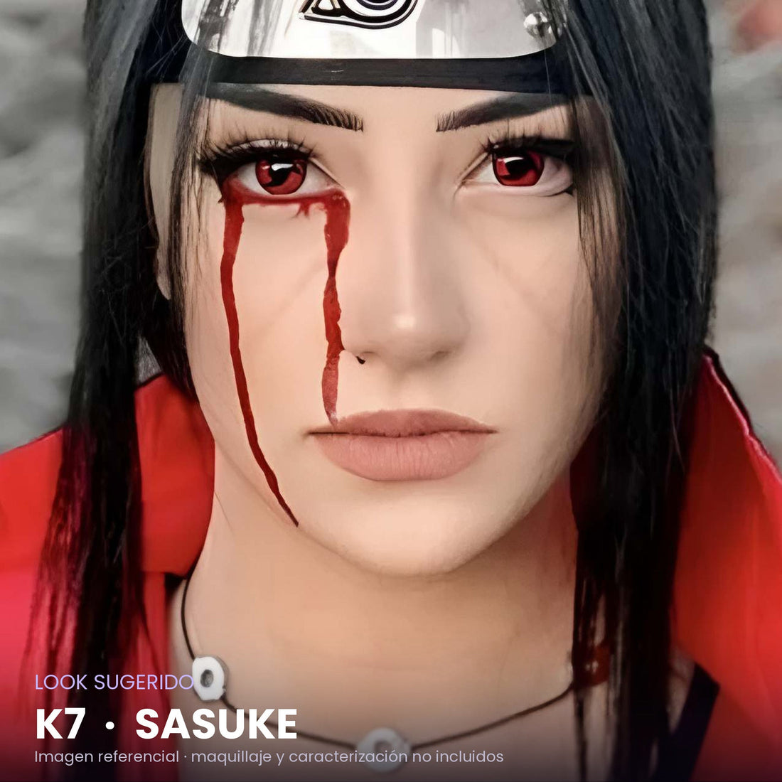 Look sugerido con pupilentes K7 Sasuke – imagen referencial