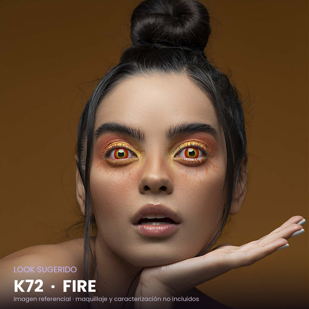 Look sugerido con pupilentes K72 Fire – imagen referencial