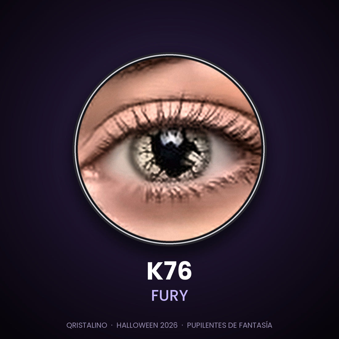 Look sugerido pupilentes Halloween K76 Fury – imagen referencial generada con IA – Qristalino México