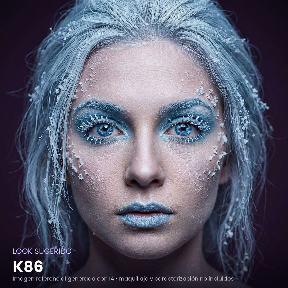 Look sugerido pupilentes Halloween K86 – imagen referencial generada con IA – Qristalino México