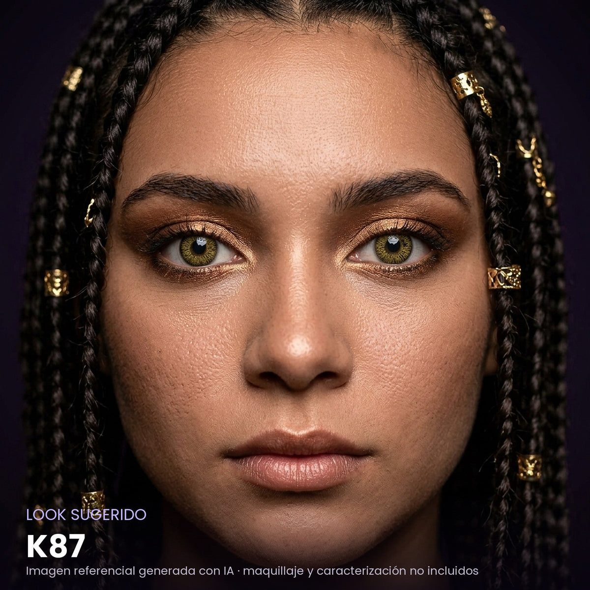 Look sugerido pupilentes Halloween K87 – imagen referencial generada con IA – Qristalino México