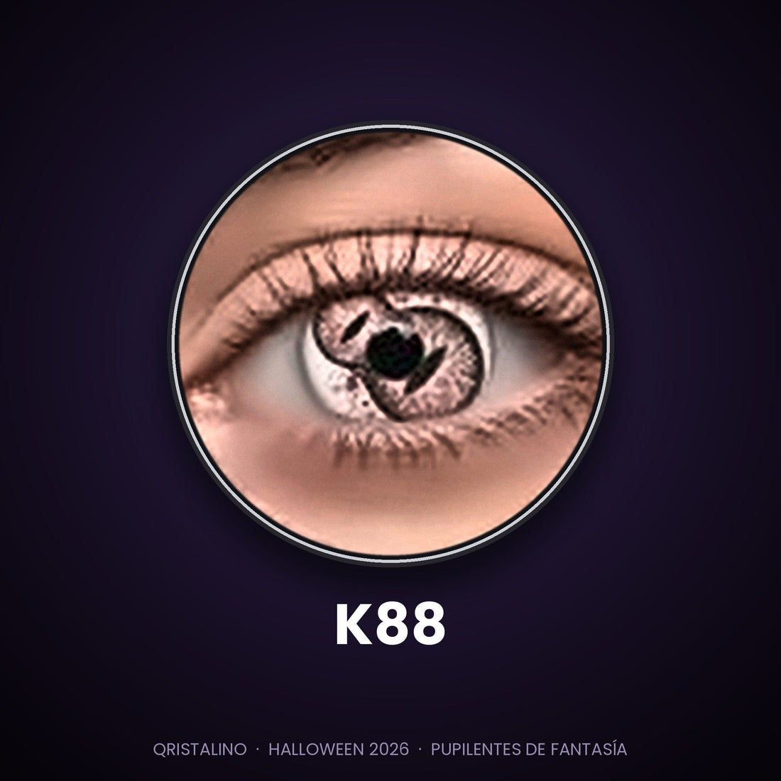 Look sugerido pupilentes Halloween K88 – imagen referencial generada con IA – Qristalino México