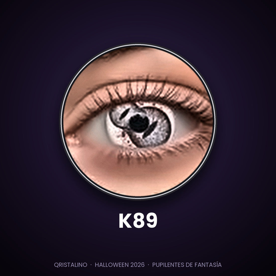 Look sugerido pupilentes Halloween K89 – imagen referencial generada con IA – Qristalino México