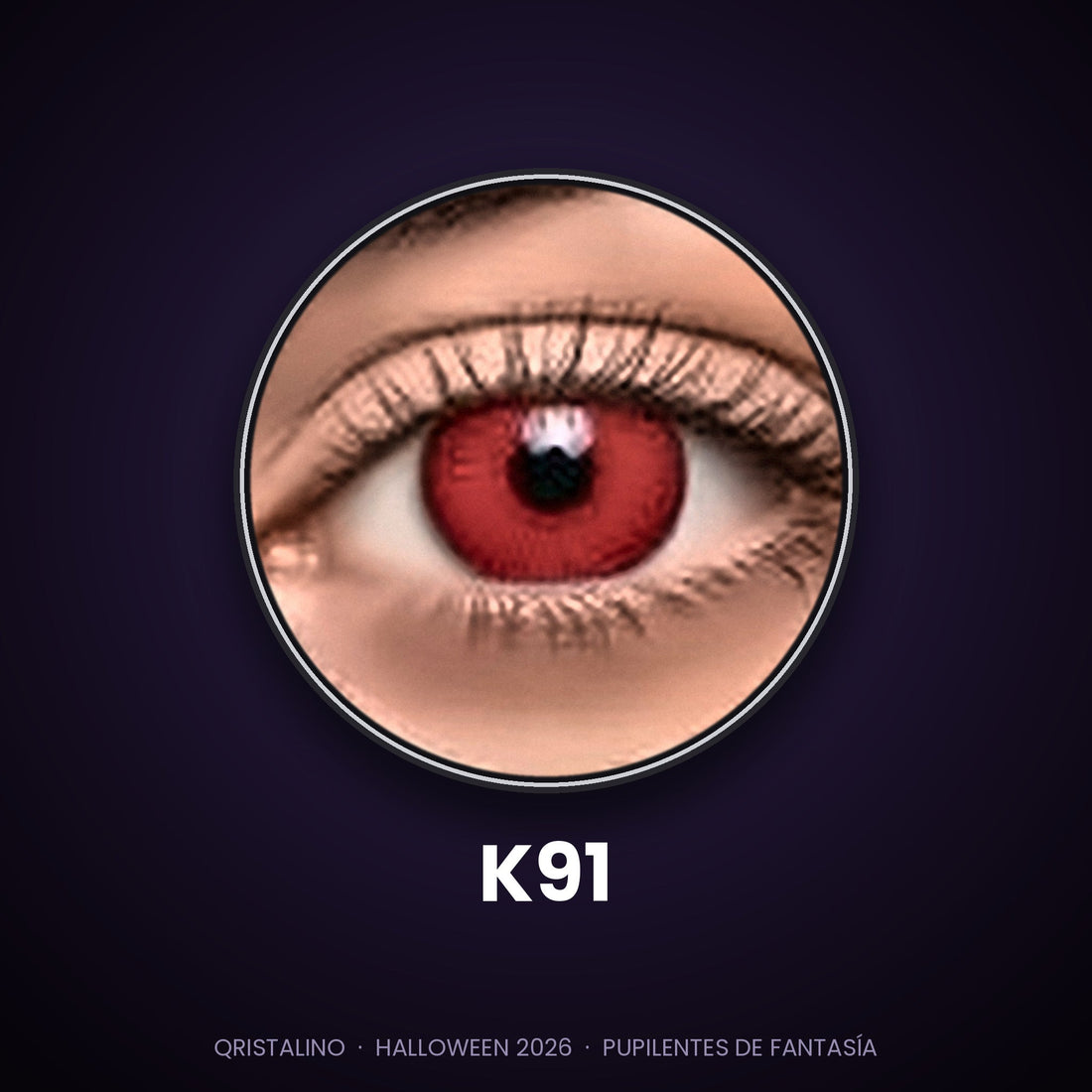 Look sugerido pupilentes Halloween K91 – imagen referencial generada con IA – Qristalino México